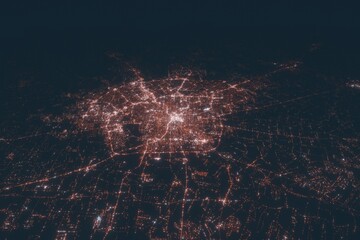 San Antonio aerial view at night. Top view on modern city with street lights