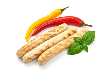 Chicken sausages bbq, isolated on white background.