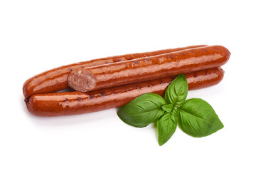 German traditional grilled sausages, close-up, isolated on white background.