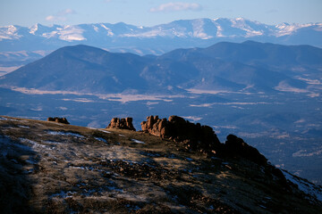 Breathtaking aerial scenic landscape Rocky Mountains mountain range scenery view on top of Pikes...