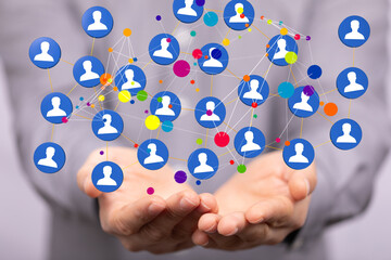 network holding in hand 3d connection data