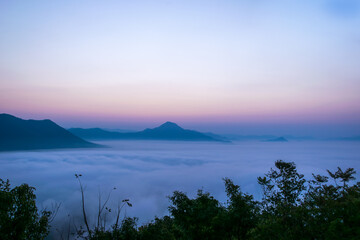 Beautiful dramatic view sea of ​​mist in morning.