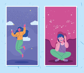 young couple listening music