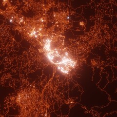 Temecula city lights map, top view from space. Aerial view on night street lights. Global networking, cyberspace