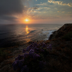 Picture taken during Sunset from viewpoint near Point Vincente lighthouse  in California