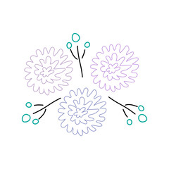 Spring flowers from lines. Colored outline of grass, leaves, branches. A romantic bouquet of summer plants. Wildflowers collected for Ekibanna. Plants of the botanical garden. Poster design. Vector