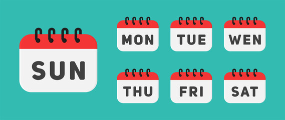 calendar flat icon set - vector illustration . week, weekly, day, days, event, schedule, daily, everyday, reminder, timetable, flat icons .