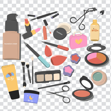 Cosmetic collection set hand drawn. Doodle Vector style symbols and objects.