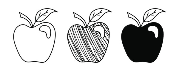 Set of hand-drawn vector Apples in doodle cartoon style. 