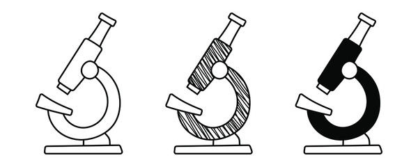 Set of hand-drawn vector Microscopes in a doodle cartoon style. National Science Day