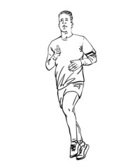 Sketch of running young man, Hand drawn vector linear illustration