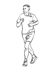 Sketch of running man, Hand drawn vector linear illustration