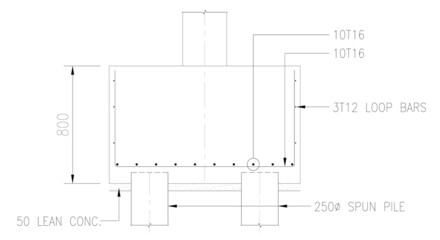 Plan and sections of pile cap design drawing shown technical drawing using CAD and in 2D format. The design by the structural engineers for use of builders at the construction site. 
