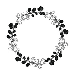 Eucalyptus circle wreath, hand drawn leaves frame for invitation design.Vector illustration isolate on white design
