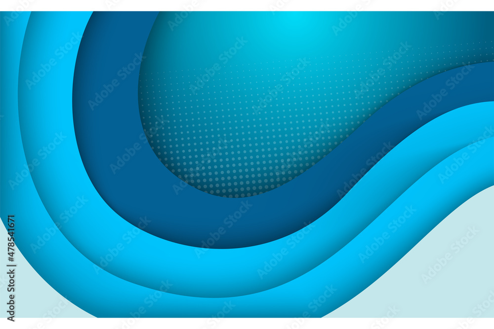 Aufkleber abstract 3d blue tone wave layers papercut style background design with halftone pattern decoration.