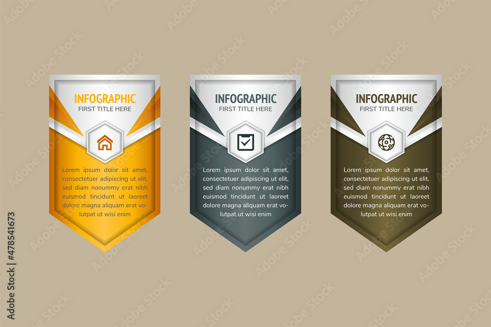 Poster infographic design template with security shield shape. creative concept with 3 steps. modern luxury