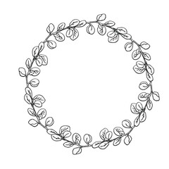 Eucalyptus circle wreath, hand drawn leaves frame for invitation design.Vector illustration isolate on white design