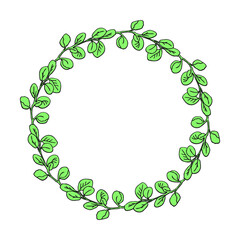 Eucalyptus circle wreath, hand drawn leaves frame for invitation design.Vector illustration isolate on white design