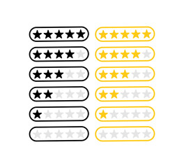 Five star customer feedback icon set. Rating stars. Vector on isolated background. EPS 10