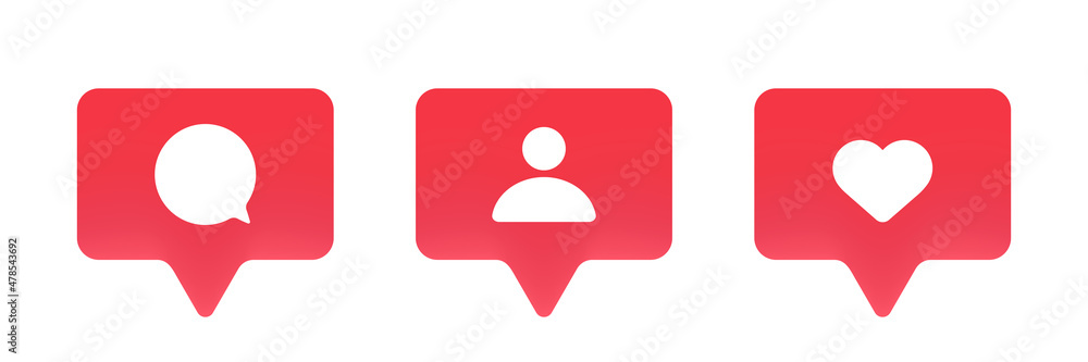 Poster like comment and followers button set. social media concept. notifications. vector on isolated backg