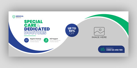 Medical healthcare facebook timeline cover and web banner template - obrazy, fototapety, plakaty