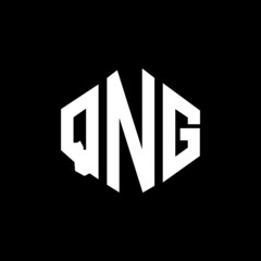 QNG letter logo design with polygon shape. QNG polygon and cube shape logo design. QNG hexagon vector logo template white and black colors. QNG monogram, business and real estate logo. 
