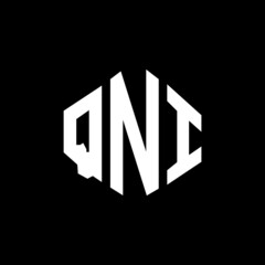 QNI letter logo design with polygon shape. QNI polygon and cube shape logo design. QNI hexagon vector logo template white and black colors. QNI monogram, business and real estate logo. 