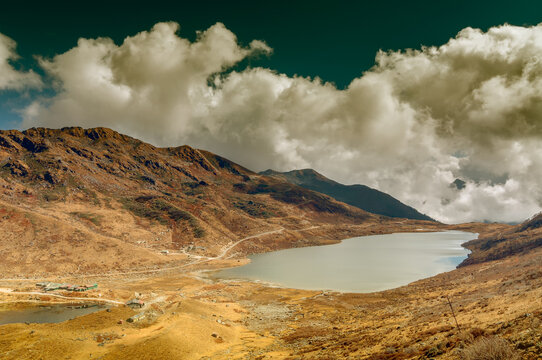 Elephant Lake, named due to it's shape as a lying elephant, remote high altitude lake at kupup Valley, Sikkim. Himalayan mountain range, Sikkim, India