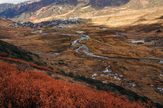 Nathang valley, Sikkim. Indian Chinese border at Himalayan mountains.