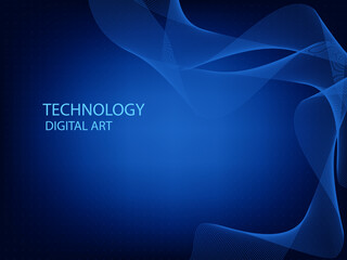 Abstract blue wavy curved lines, texture on gradient technology background. Digital data visualization. Tech, business, science concept. Use for banner, presentation, template.