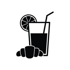 juice icon with croissant vector sign