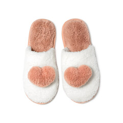 Home soft female slippers pink with white isolated on white background.