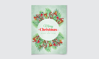 Christmas watercolor floral invitation card with holly leaves, flower, geometric. Editable vector illustration for wedding invitation card, flyer and website banner