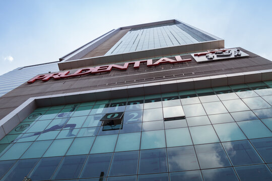 Prudential Life Assurance logo at Sathorn Building in central business district on November 14, 2019 in Bangkok, Thailand.