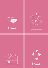 Valentines Day Greeting cards Drawing thin lines blank template with space for text in a minimalistic style Concept of publishing advertising banners on social networks.