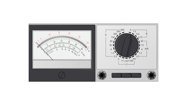 Retro multimeter on white background. Device for measuring electricity. Vector illustration.