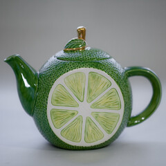 Teapot lime green. Handmade ceramic tea set