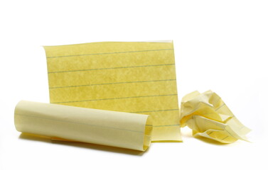 Yellow blank note paper reminder isolated on white 