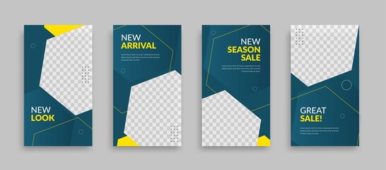Set of Editable minimal square banner template. Blue yellow white background color with geometric shapes for social media post, story and web internet ads. Vector illustration