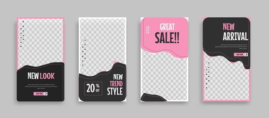 Set of Editable minimal square banner template. Pink black white background color with geometric shapes for social media post, story and web internet ads. Vector illustration