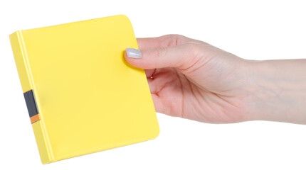 Blank of book education in hand on white background isolation