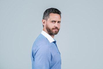 confident business boss or lawyer with beard and bristle, business fashion