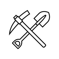 Pickaxe line icon, vector logo isolated on white background, pickaxe mining tool 