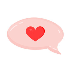 Pink message bubble with heart for postcard, decor, poster, banner, internet, social networks. Vector illustration of a simple love symbol. Greeting card for Valentine's Day and other holidays.