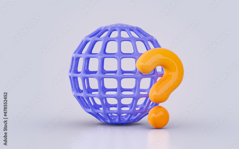 Aufkleber global network warning globe with question mark icon 3d render concept for web template landing page