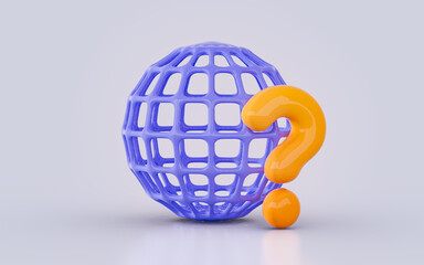 Global network warning Globe with question mark icon 3d render concept for web template landing page