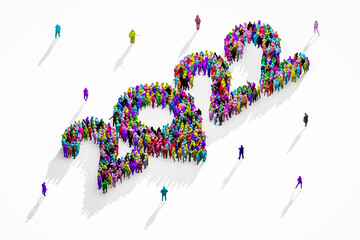 Crowds of People in Success Shape. Goal or Achievement concept. 3D Illustration