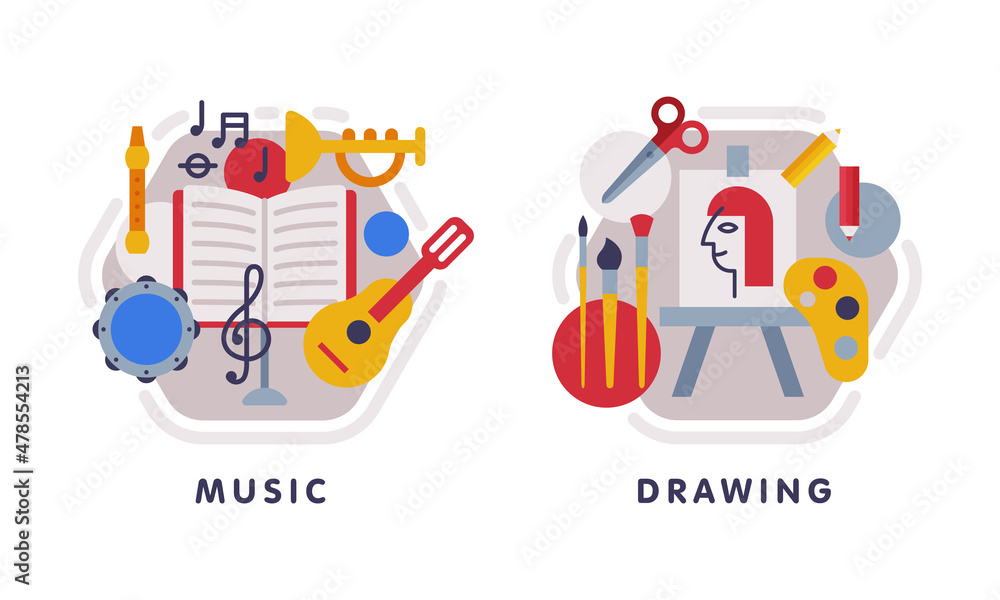 Poster school education composition with text caption and educational objects vector set