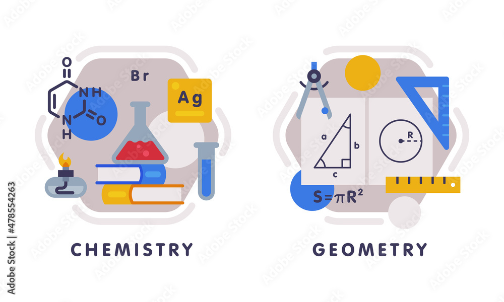 Poster school education composition with text caption and educational objects vector set