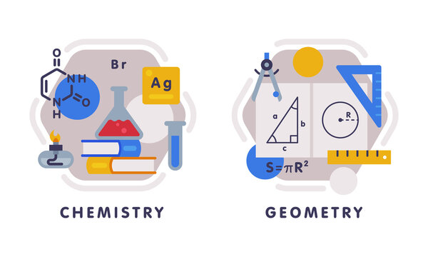 School Education Composition with Text Caption and Educational Objects Vector Set